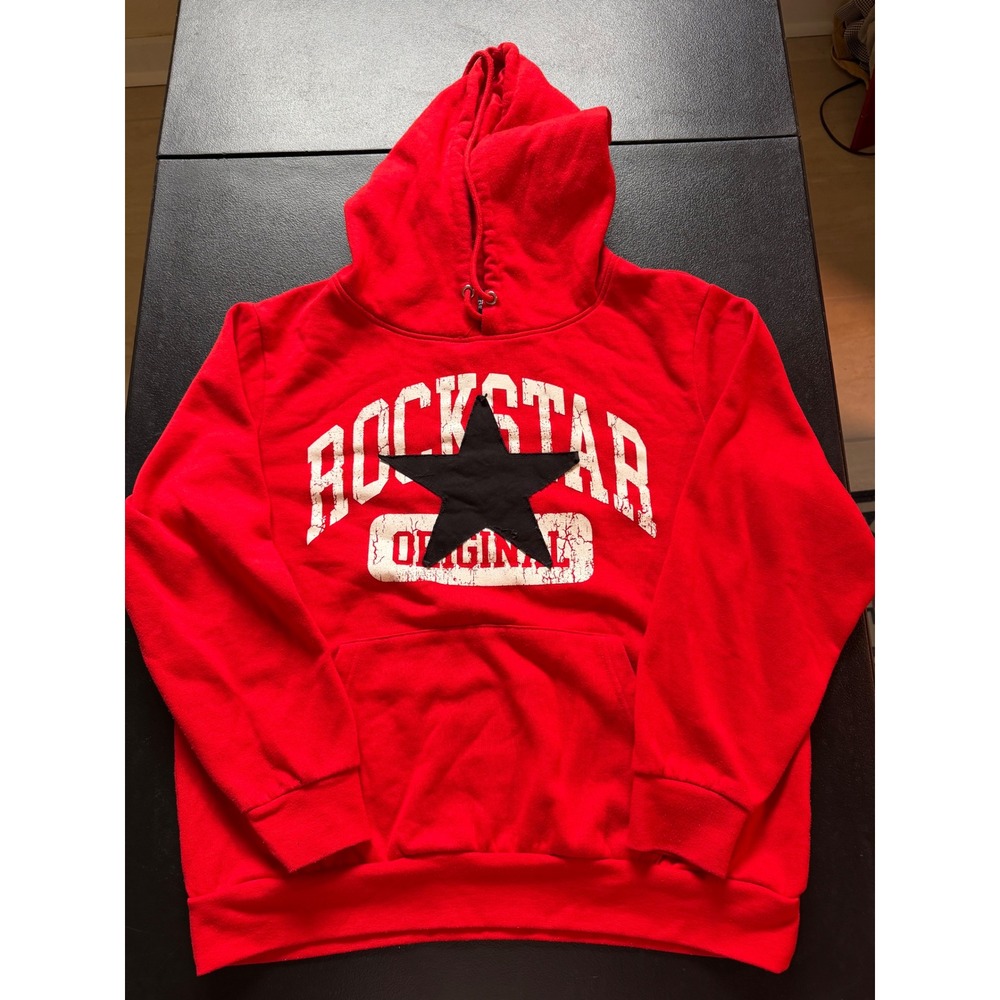 Rockstar Original Red Graphic Hoodie Black Star Distressed Logo Mens Large
